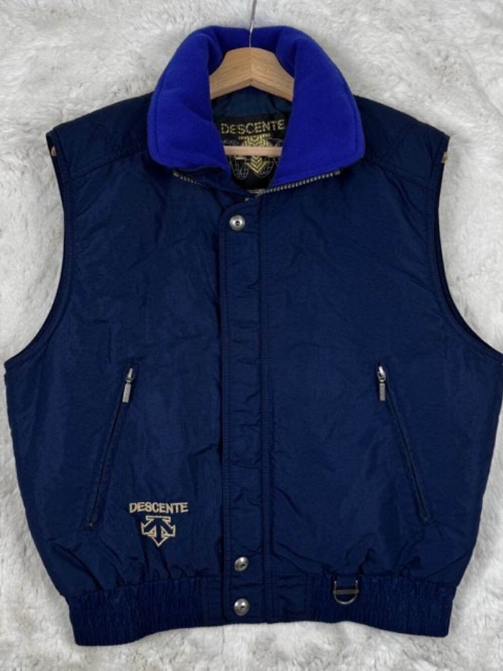 Vintage Descente Insulated Snow Ski Vest Jacket Zip-Snap Pocket Blue Men's Small